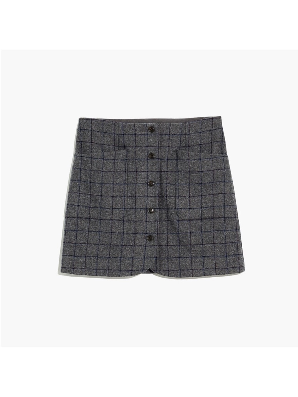 Madewell Women’s Wool Button-Front Mini Skirt in
Grey Heather Windowpane Sz 8